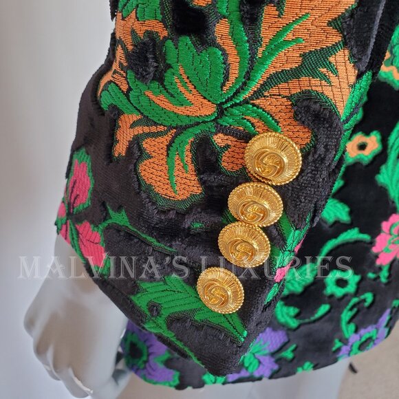 GUCCI JACKET SINGLE BREASTED VELVET JAQUARD FLORAL BLAZER sz IT 40 US 4 - Picture 11 of 14
